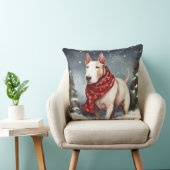 雪のクリスマスにブルテリア犬 クッション (椅子)