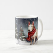 雪のクリスマスにブルテリア犬 コーヒーマグカップ (正面右)