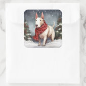 雪のクリスマスにブルテリア犬 スクエアシール (バッグ)