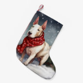 雪のクリスマスにブルテリア犬 スモールクリスマスストッキング (正面 (吊り時))