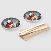 雪のクリスマスにブルテリア犬 ハンドファン (組立なし)