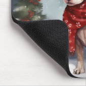 雪のクリスマスにブルテリア犬 マウスパッド (コーナー)