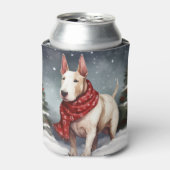 雪のクリスマスにブルテリア犬 缶クーラー (缶正面)