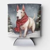 雪のクリスマスにブルテリア犬 缶クーラー (正面)