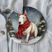 雪のクリスマスにブルテリア犬 缶バッジ (インサイチュ)