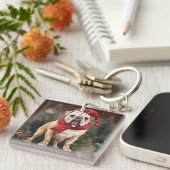 雪のクリスマスにブルドッグ キーホルダー (正面右)