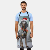 雪のクリスマスにブルーティック犬 エプロン (着用した状態)