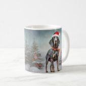 雪のクリスマスにブルーティック犬 コーヒーマグカップ (正面右)