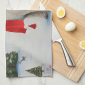 雪のクリスマスにプードル犬 キッチンタオル (四つ折り)