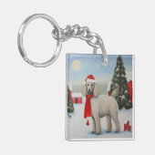 雪のクリスマスにプードル犬 キーホルダー (正面左)