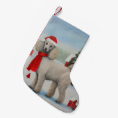 雪のクリスマスにプードル犬 スモールクリスマスストッキング (正面 (吊り時))