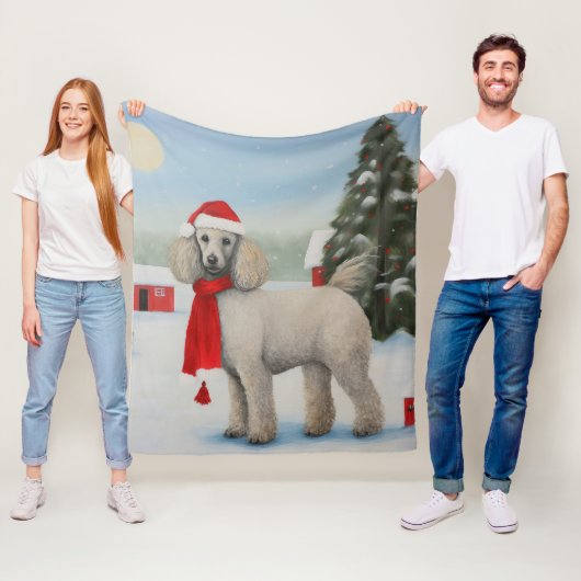 雪のクリスマスにプードル犬 フリースブランケット (インサイチュ)