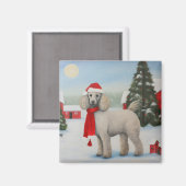 雪のクリスマスにプードル犬 マグネット (正面/裏面)