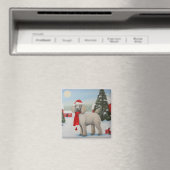 雪のクリスマスにプードル犬 マグネット (インサイチュ (食洗機))