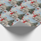 雪のクリスマスにプードル犬 ラッピングペーパー (角)