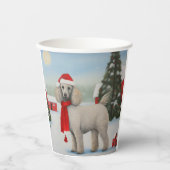 雪のクリスマスにプードル犬 紙コップ (正面)