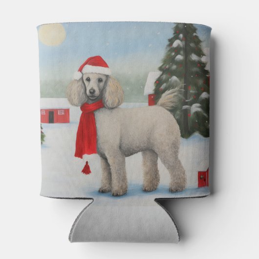 雪のクリスマスにプードル犬 缶クーラー (裏面)