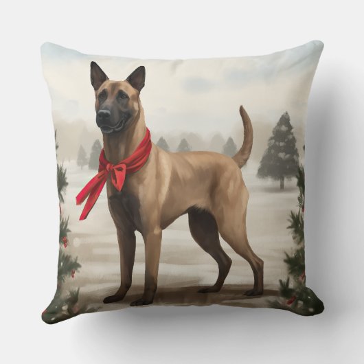 雪のクリスマスにベルギーのマリノワンドッグ クッション (裏面)