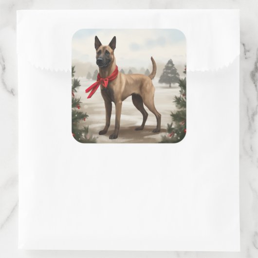 雪のクリスマスにベルギーのマリノワンドッグ スクエアシール (バッグ)