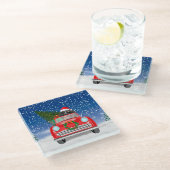 雪のクリスマスにベルネーズマウンテンドッグ車を運転 ガラスコースター (アングル)