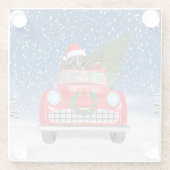 雪のクリスマスにベルネーズマウンテンドッグ車を運転 ガラスコースター (裏面)