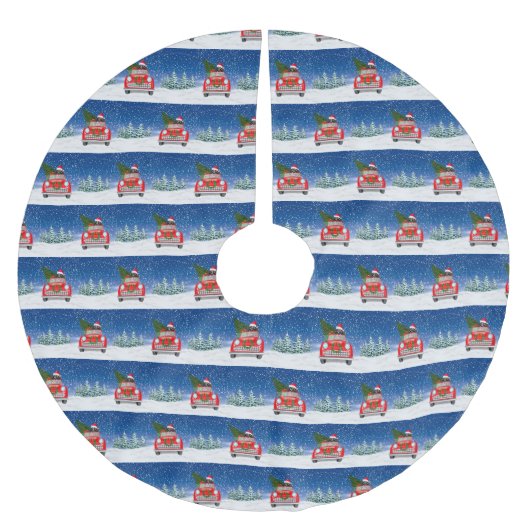 雪のクリスマスにベルネーズマウンテンドッグ車を運転 ブラッシュドポリエステルツリースカート (正面)