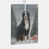 雪のクリスマスにベルネーズマウンテンドッグ ガラスオーナメント (正面右)