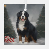 雪のクリスマスにベルネーズマウンテンドッグ ガラスオーナメント (裏面)