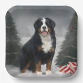 雪のクリスマスにベルネーズマウンテンドッグ ペーパープレート (正面)