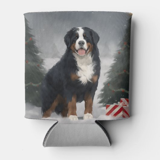 雪のクリスマスにベルネーズマウンテンドッグ 缶クーラー (正面)