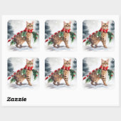 雪のクリスマスにベンガル猫 スクエアシール (シート)