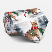 雪のクリスマスにベンガル猫 ネクタイ (ロール)