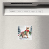 雪のクリスマスにベンガル猫 マグネット (インサイチュ (食洗機))