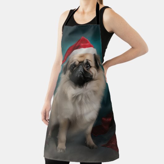 雪のクリスマスにペキン犬 エプロン (インサイチュ)