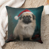 雪のクリスマスにペキン犬 クッション (ブランケット)
