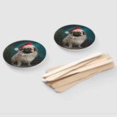 雪のクリスマスにペキン犬 ハンドファン (組立なし)