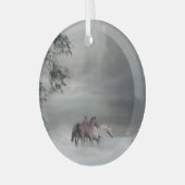 雪のクリスマスにホリデーウマ ガラスオーナメント (正面左)