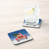 雪のクリスマスにボストンテリア犬の車を運転 コースター (右側)