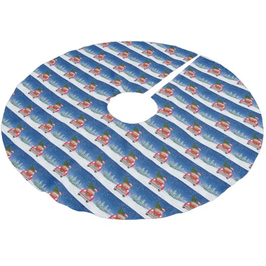 雪のクリスマスにボストンテリア犬の車を運転 ブラッシュドポリエステルツリースカート (アングル)