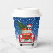 雪のクリスマスにボストンテリア犬の車を運転 紙コップ (裏面)