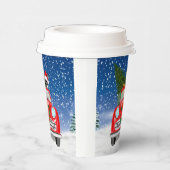 雪のクリスマスにボストンテリア犬の車を運転 紙コップ (右)