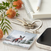 雪のクリスマスにボストンテリア犬 キーホルダー (正面右)