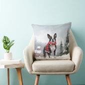 雪のクリスマスにボストンテリア犬 クッション (椅子)