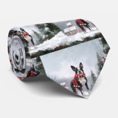 雪のクリスマスにボストンテリア犬 ネクタイ (ロール)