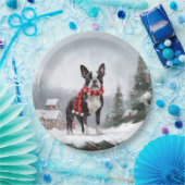 雪のクリスマスにボストンテリア犬 ペーパープレート (パーティー)