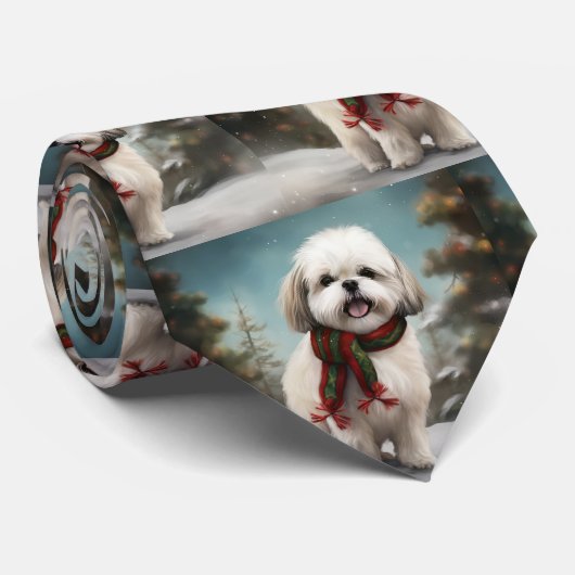 雪のクリスマスにマルティ・チュ・ドッグ ネクタイ (ロール)
