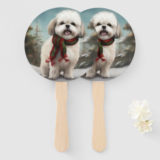 雪のクリスマスにマルティ・チュ・ドッグ ハンドファン (正面&裏面)