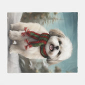 雪のクリスマスにマルティ・チュ・ドッグ フリースブランケット (正面(横))