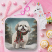 雪のクリスマスにマルティ・チュ・ドッグ ペーパープレート (パーティー)