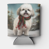 雪のクリスマスにマルティ・チュ・ドッグ 缶クーラー (正面)